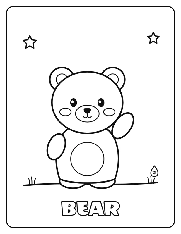 Level 1 page: Puddle the bear, big and simple